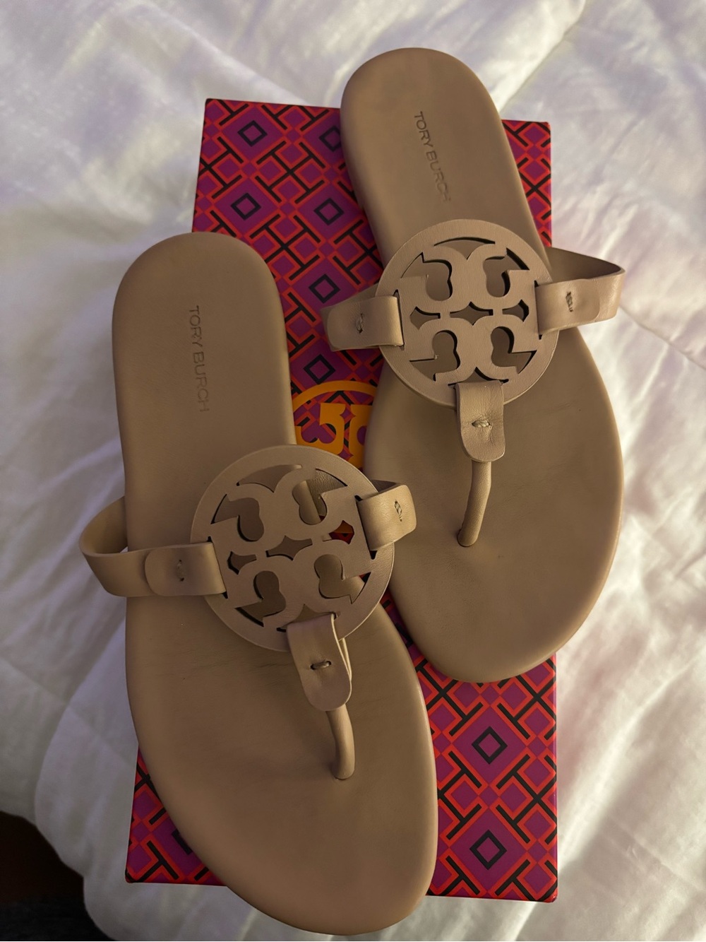 Tory Burch Leather Miller Thong Sandal in Taupe